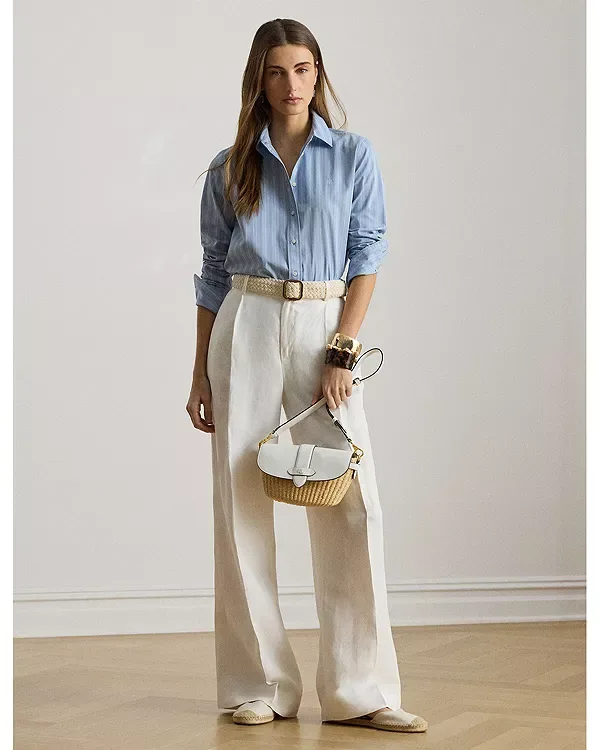Классическая полосатая рубашка из плотной ткани Ralph Lauren, Blue/White — фото 2