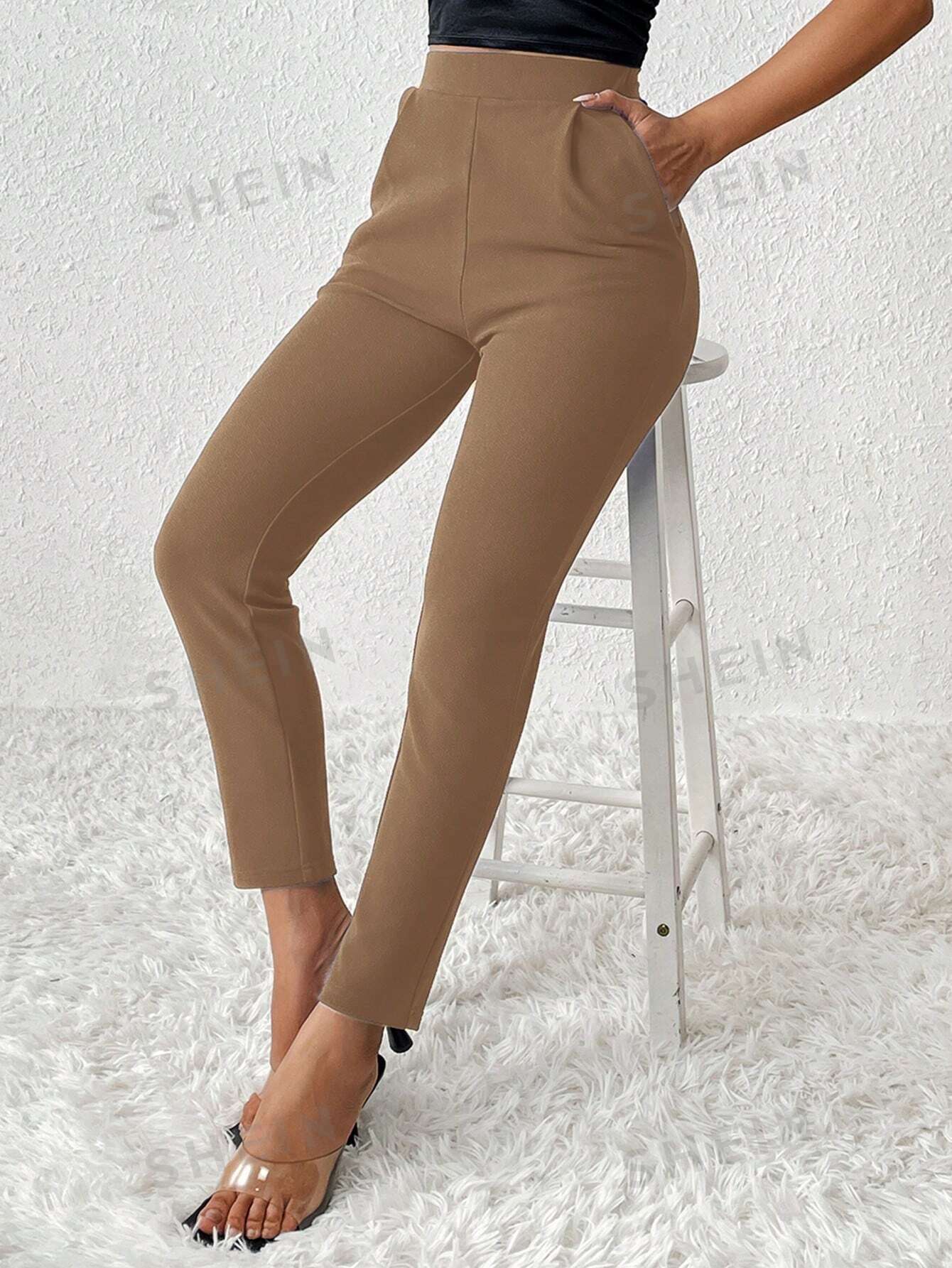 

Брюки женские Shein Petite зауженные, кофейный