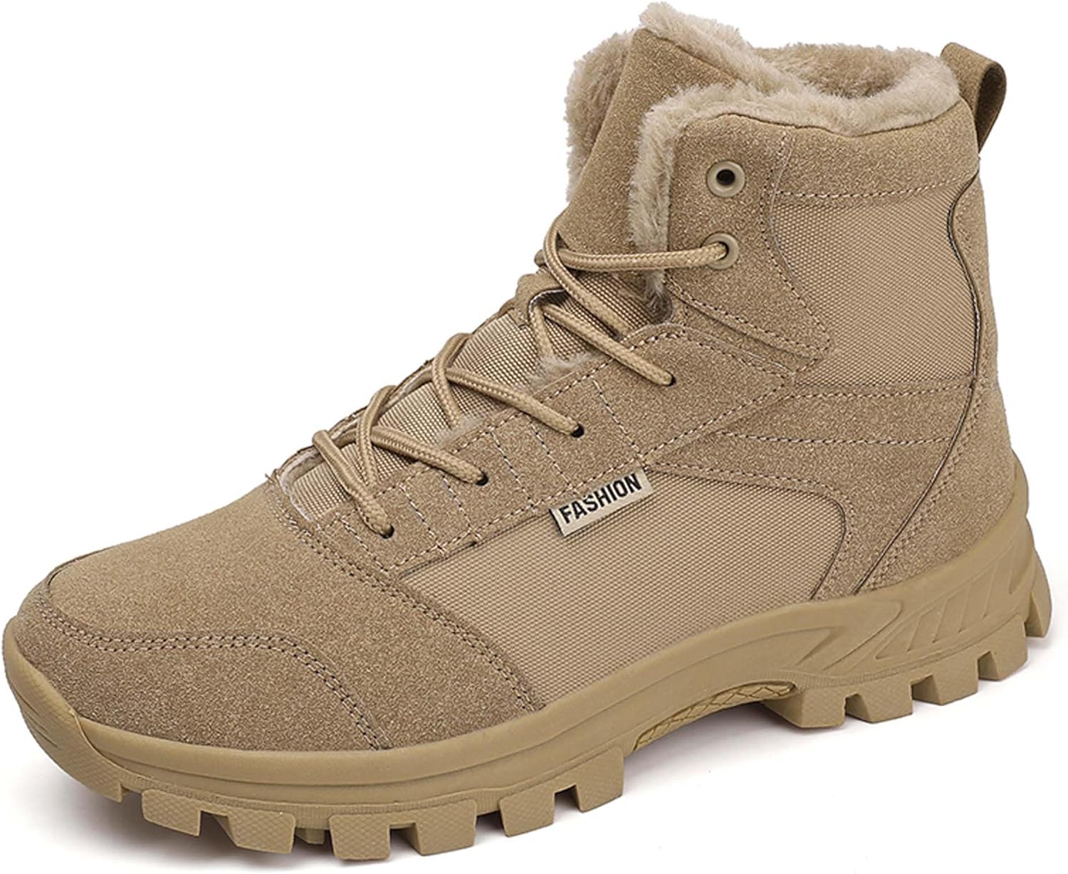 

Мужские зимние снежные ботинки, противоскользящие туристические ботинки, водонепроницаемые, с теплой меховой подкладкой, для прогулок, работы на улице, путешествий и восхождений Generic, хаки