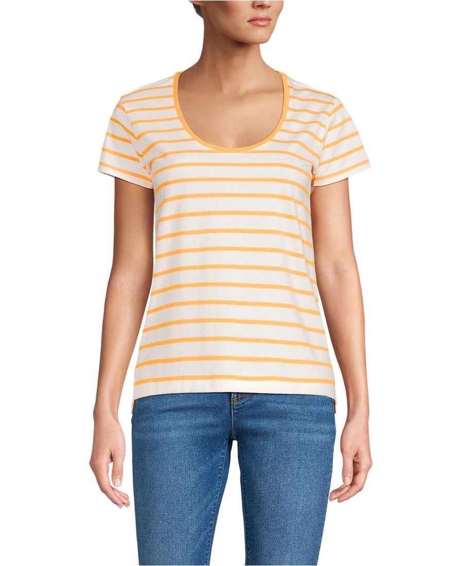 

Женская футболка с коротким рукавом и вырезом-лодочкой из хлопка Supima, высокая Lands' End, Ivory/mango breton stripe, Бежевый, Женская футболка с коротким рукавом и вырезом-лодочкой из хлопка Supima, высокая Lands' End, Ivory/mango breton stripe