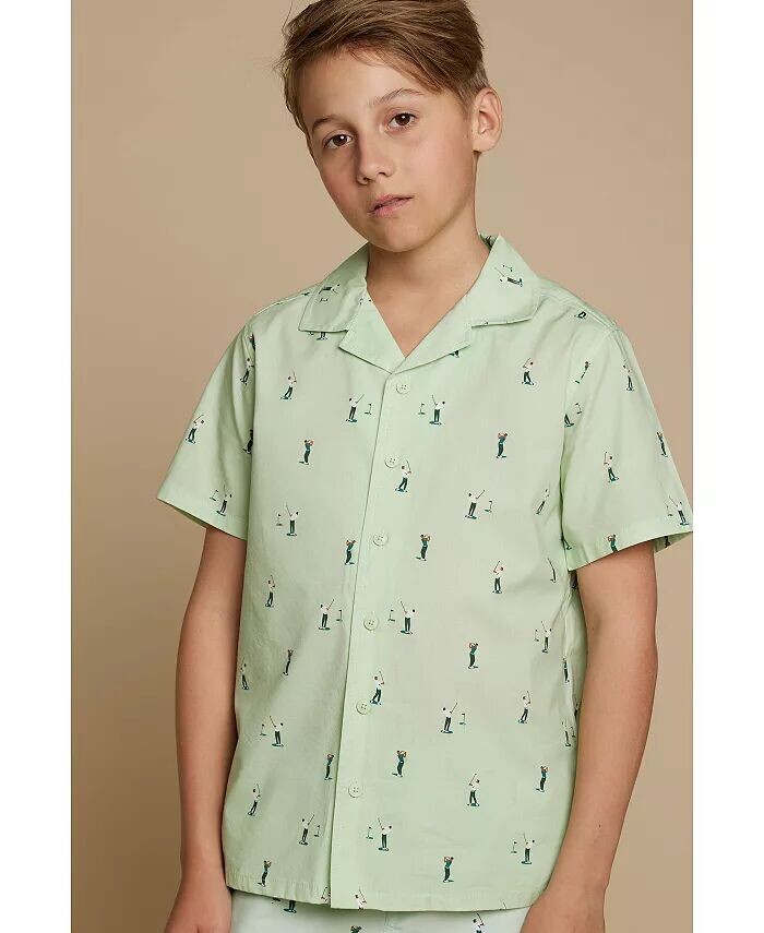 

Тканая рубашка с короткими рукавами и принтом Big Boys Golfer Brooks Brothers, зеленый