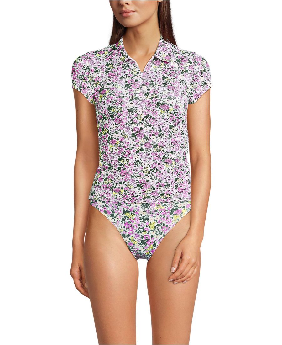 

Женская футболка-рашгард SunShade UPF 50 с коротким рукавом из пике с воротником-стойкой Lands' End, White multi ditsy floral, Белый, Женская футболка-рашгард SunShade UPF 50 с коротким рукавом из пике с воротником-стойкой Lands' End, White multi ditsy fl