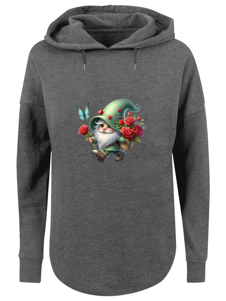 

Толстовка большого размера с изображением гнома и весенних цветов с бабочкой в антрацитовом цвете F4NT4STIC