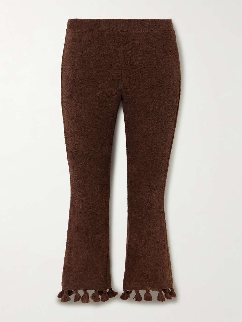 

Укороченные расклешенные брюки из хлопчатобумажной махровой ткани с кисточками Cap D'Antibes, коричневый