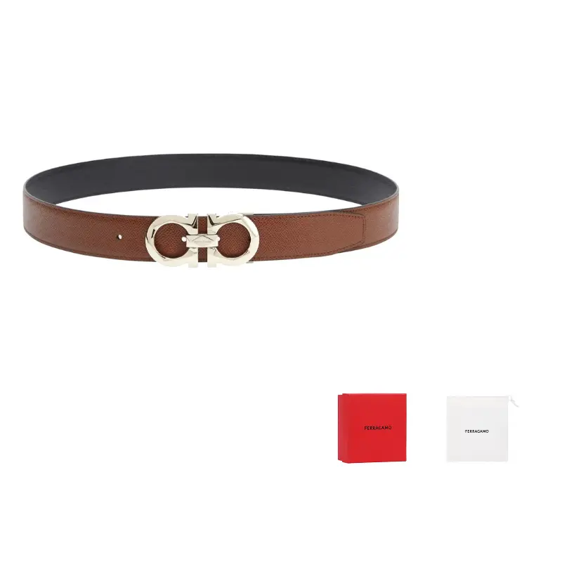

Ferragamo Ремень Gancini из кожи реверсивный, Wild Rosewood/Black