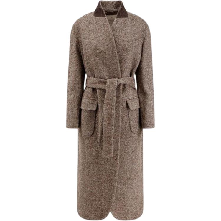 

Однобортное пальто с поясом Brunello Cucinelli, коричневый