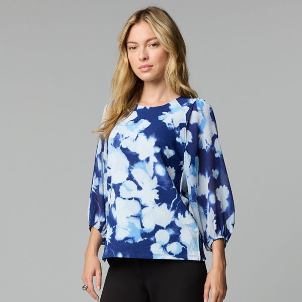

Женский топ из смешанной техники с рукавами 3/4 Simply Vera Vera Wang, цвет blue ink bouquet