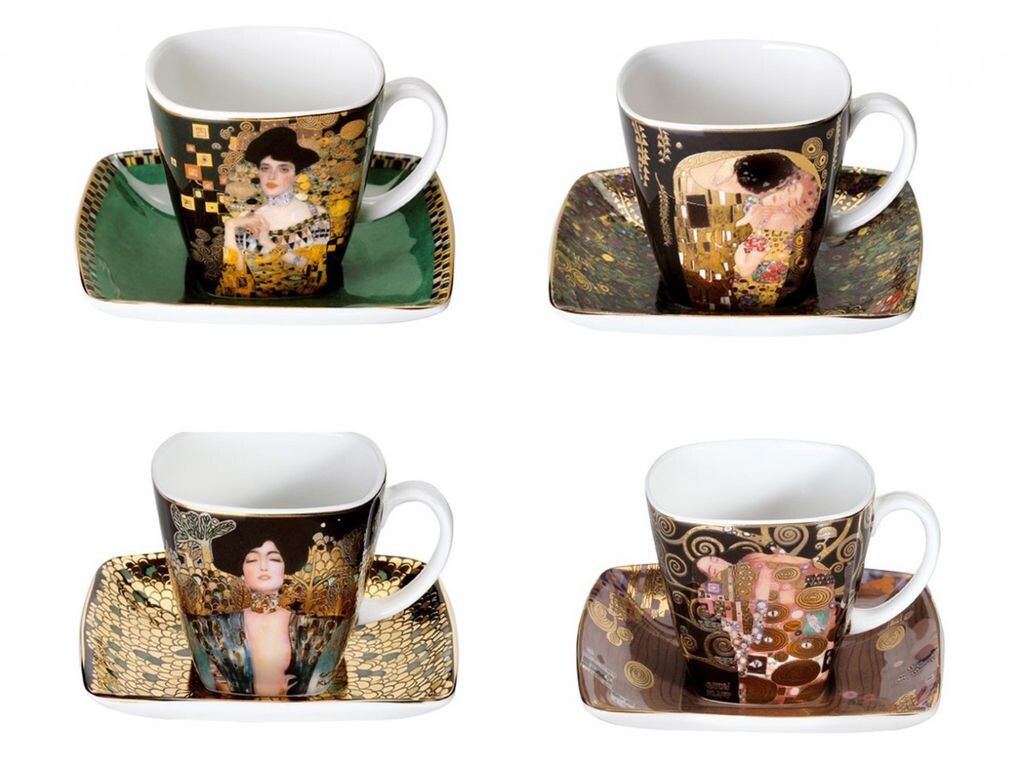 

Чашки для эспрессо Gustav Klimt с квадратным блюдцем ВСЕ МОТИВЫ Фарфор Goebel