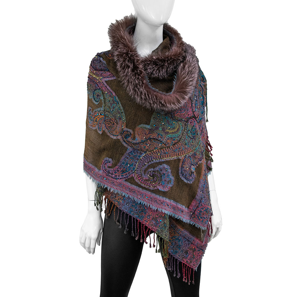 

Шарф Peter Glenn Jasmine, расшитый бисером вручную и украшенный натуральным мехом (женский), Brown/Pink