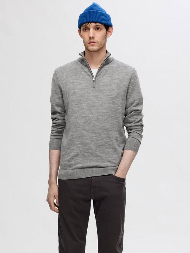 

Толстовка Half-Zip из мериносовой шерсти Selected, Medium Grey Melange