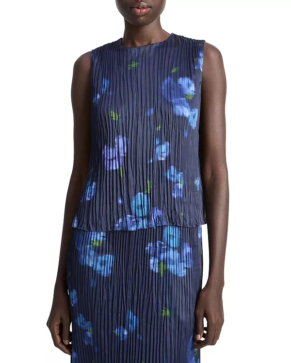 

Топ из мятого атласа с эффектом размытия цвета мака Vince, синий