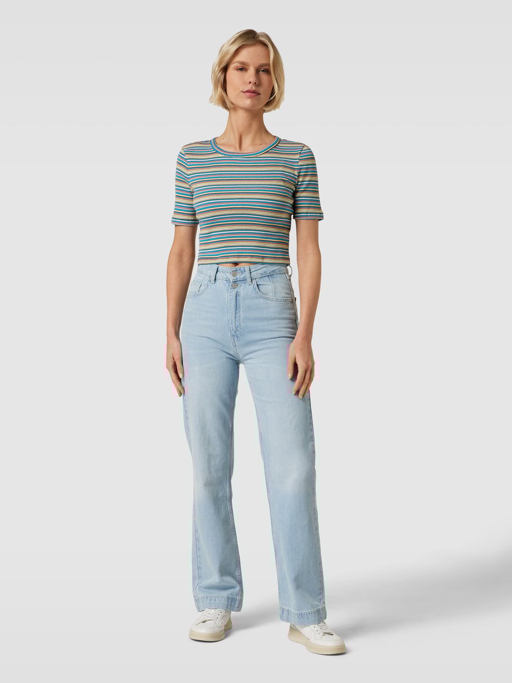 

Укороченная футболка с полосатым узором Jake*s Casual, синий