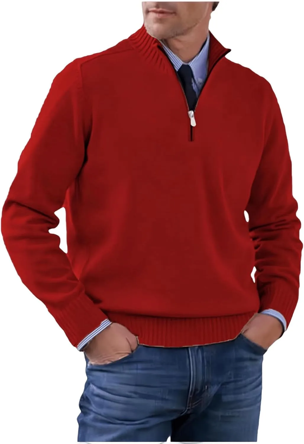 

Мужской свитер с четвертью молнии и воротником-стойкой, рифленый, облегающий, легкий и теплый для активного отдыха CHXLQQX