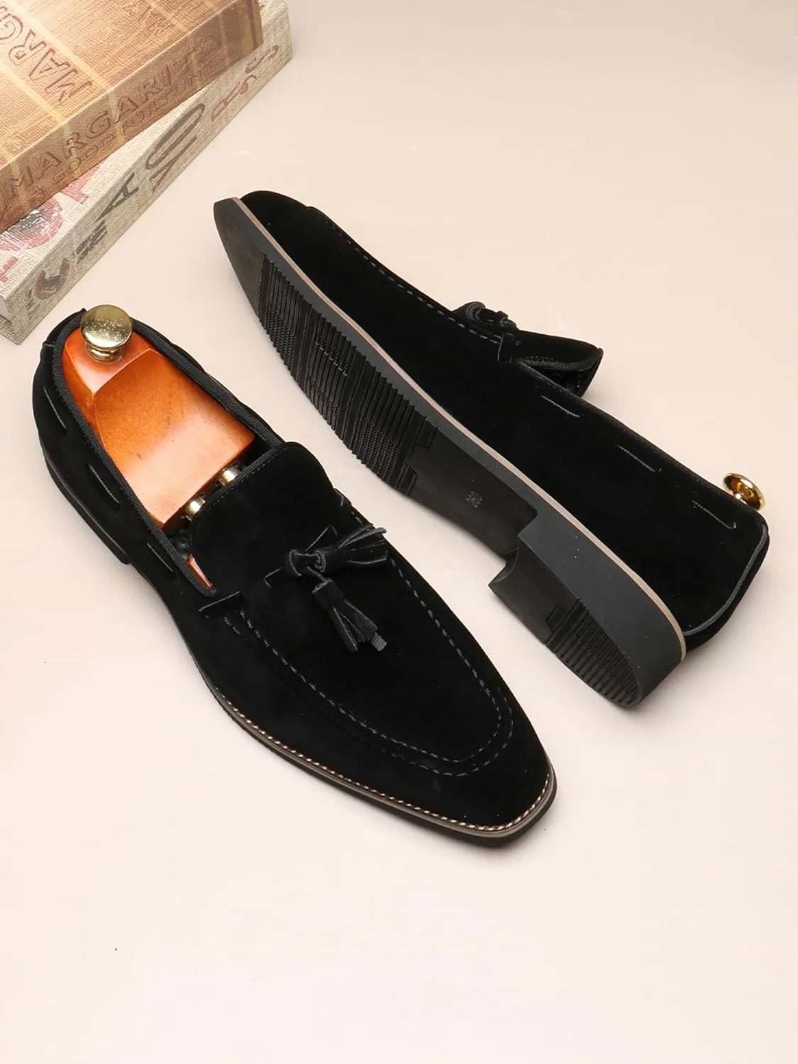Лоферы мужские, классические повседневные туфли без бренда, модель Slip-On Tassel Loafers, черный SJIUTLYUE — фото 4