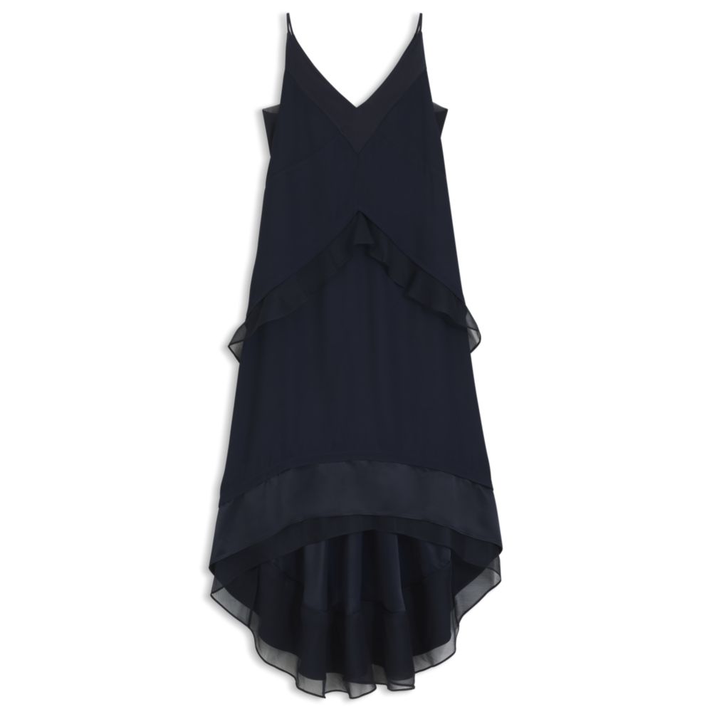 

Многослойное сатиновое платье с шелковыми вставками BOSS, темно-синий