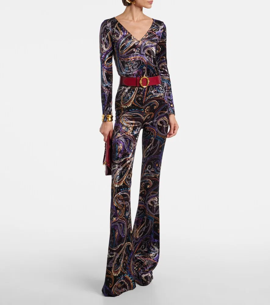 Бархатный топ с узором пейсли Etro, мультиколор — фото 2