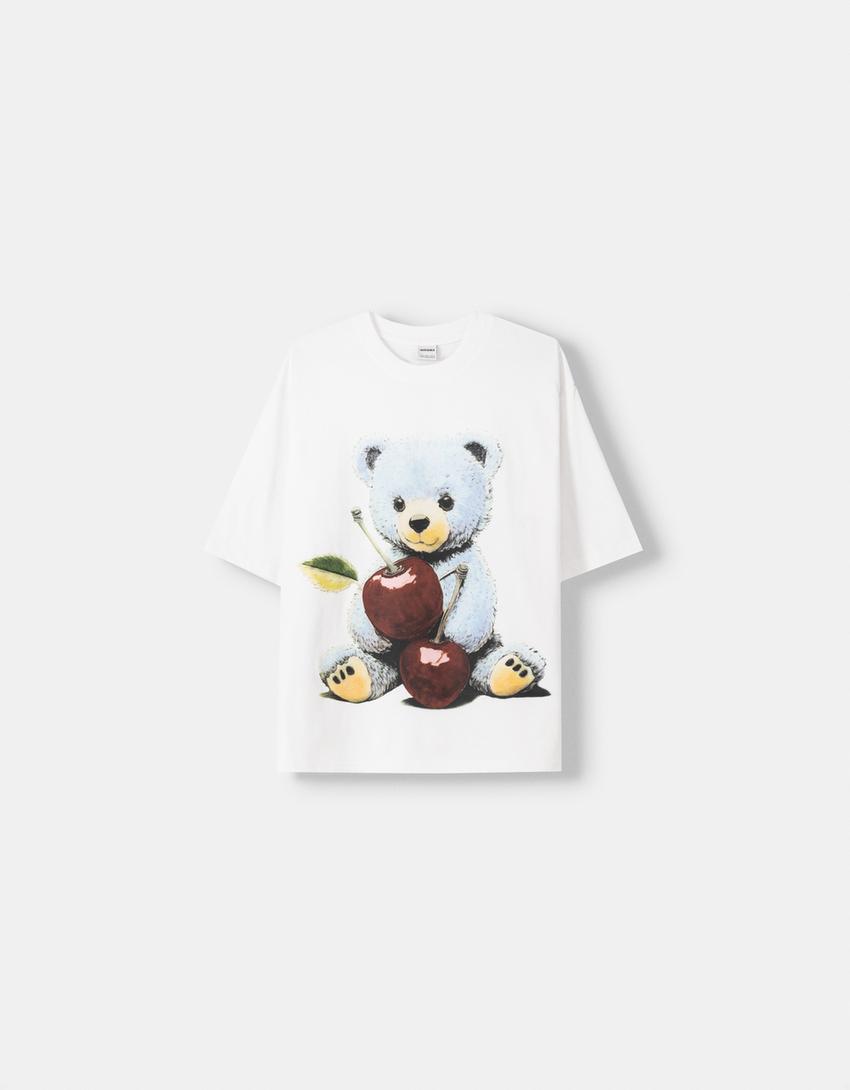 

Футболка с коротким рукавом и принтом Bershka, белый