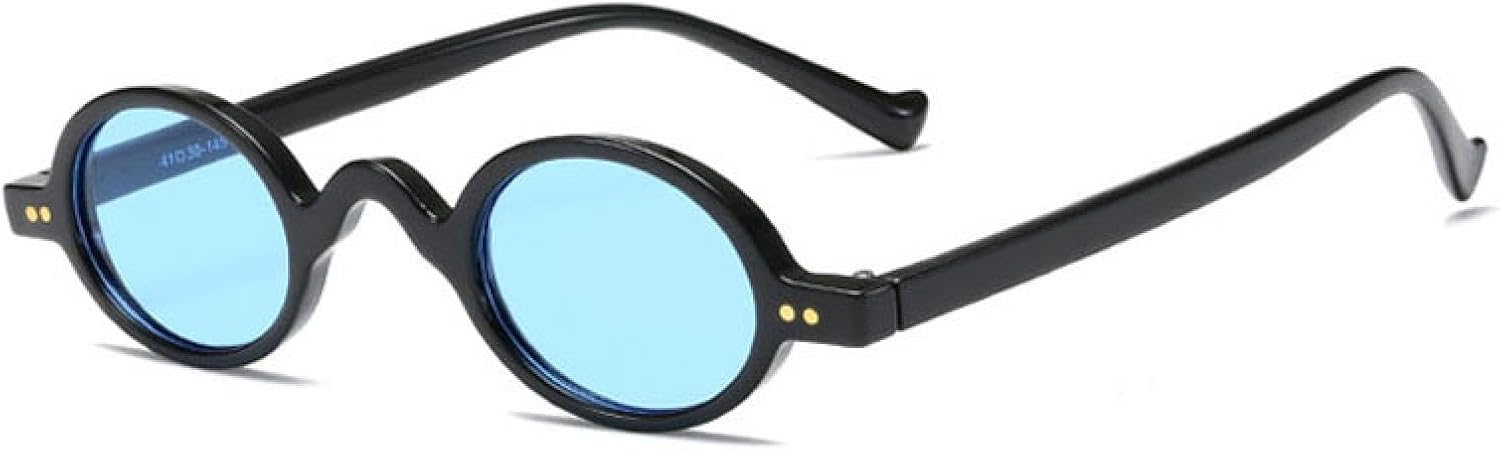 

Модные маленькие круглые солнцезащитные очки для женщин, классический винтажный стиль, стимпанк, мужские солнцезащитные очки, защита от УФ-излучения овальной формы VVTWSSW, Black Blue