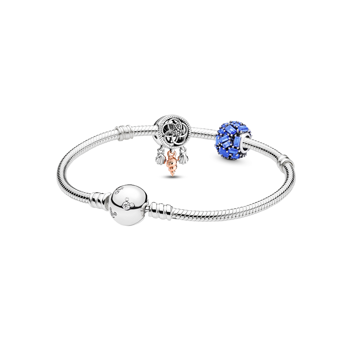 

925 Sterling Silver синтетический кубический цирконий стеклянные браслеты women's Pandora, серебряный