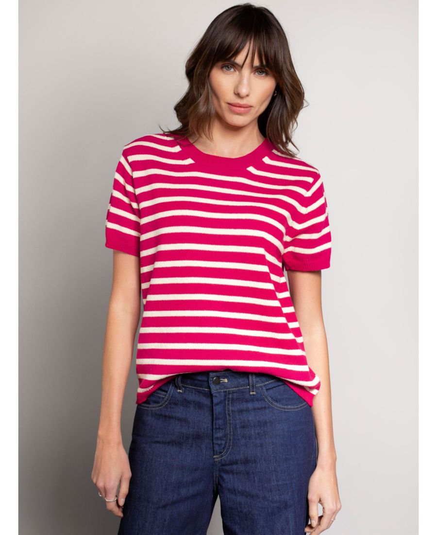 

Женская вязаная футболка в полоску с круглым вырезом Celtic & Co, Raspberry, Красный, Женская вязаная футболка в полоску с круглым вырезом Celtic & Co, Raspberry