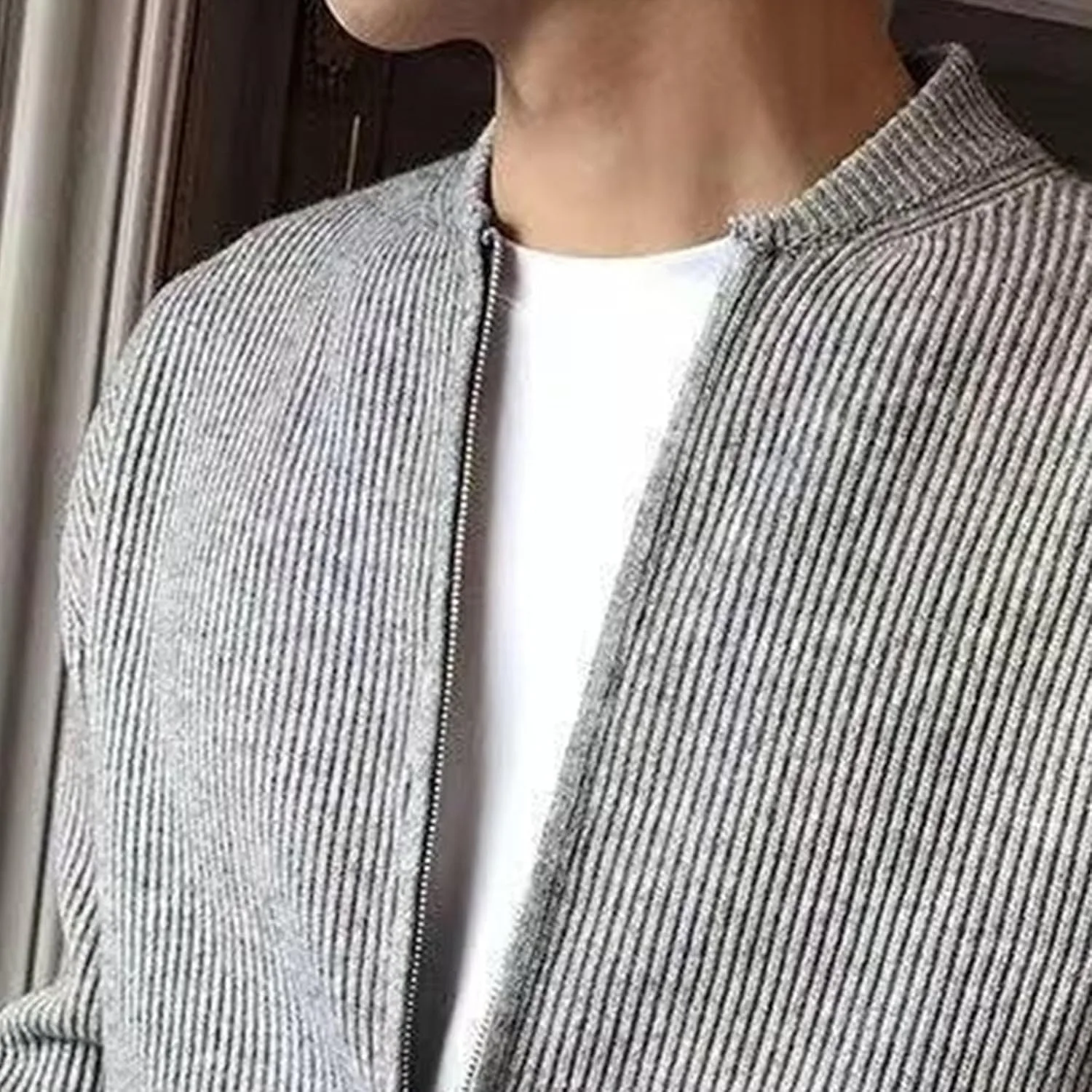 Мужской кардиган с круглым воротником и молнией Slim Fit — фото 3