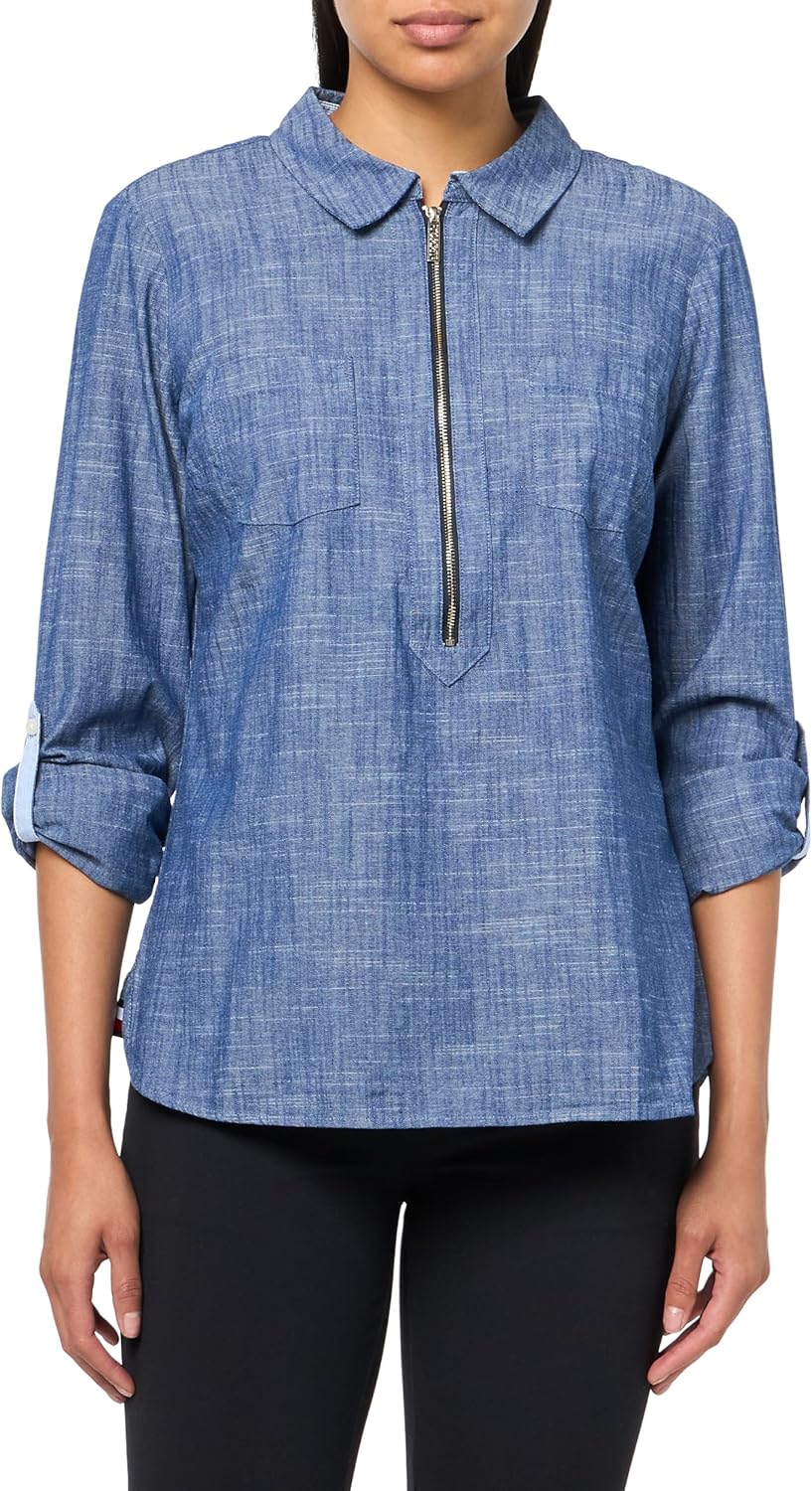 

Женская рубашка Tommy Hilfiger с длинным рукавом и застежкой-молнией на язычок, Chambray Blue