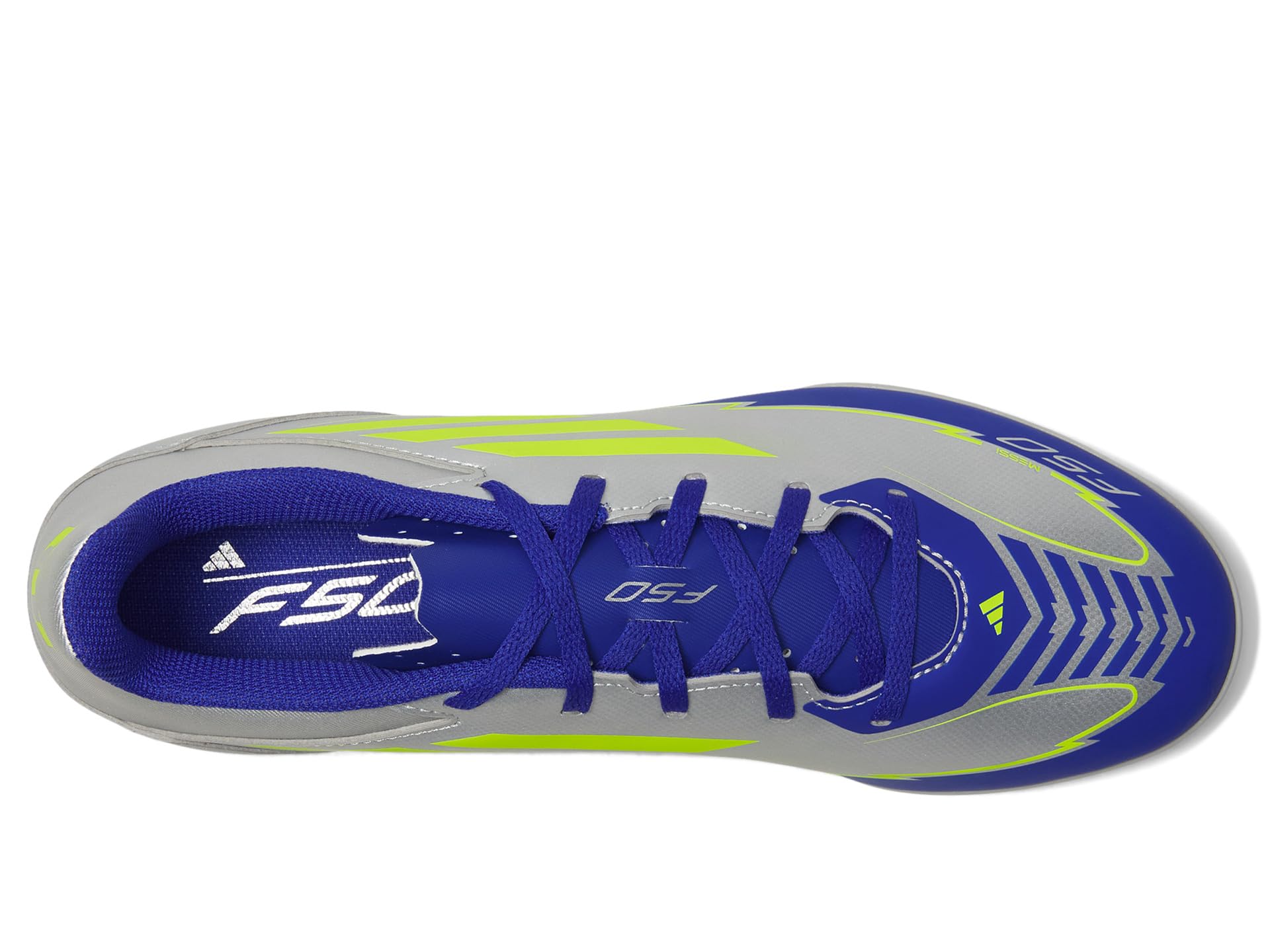 Кроссовки Unisex adidas F50 Club Turf Messi, цвет Silver Metallic/Solar Yellow/Lucid Blue — фото 2