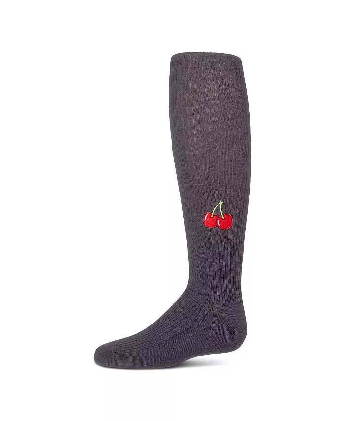 

Большие ребристые колготки с вышитой вишней из богатого хлопка Memoi, серый