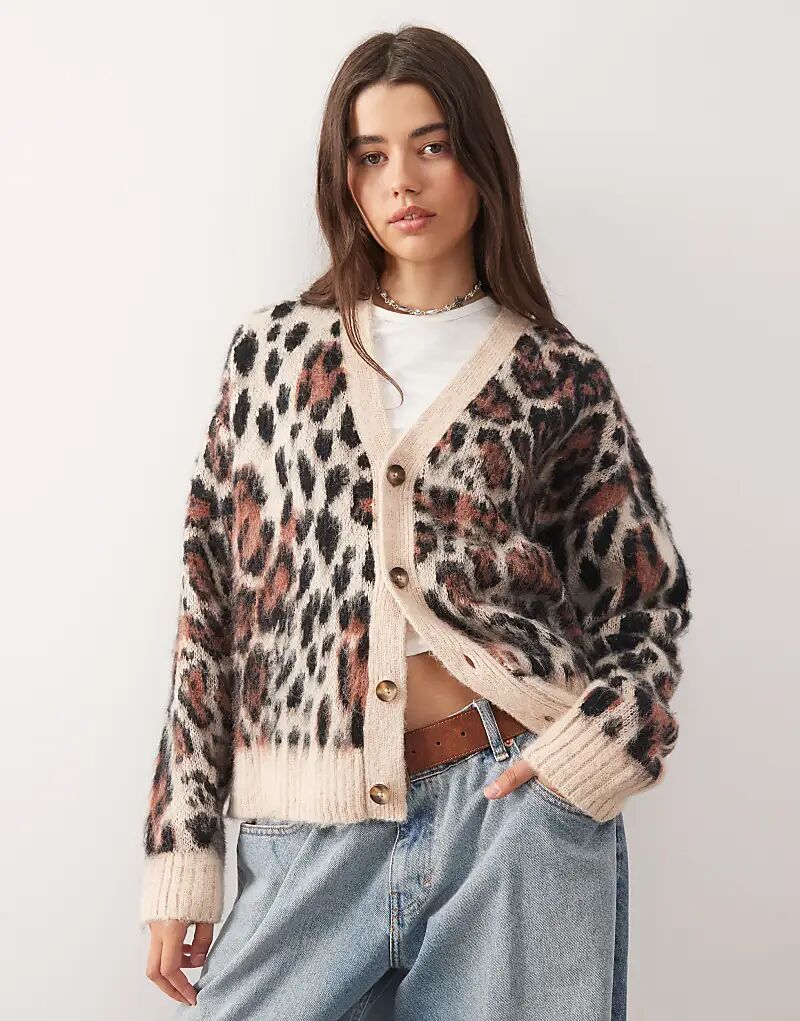 

Кардиган свободного кроя с V-образным вырезом и анималистичным принтом Reclaimed Vintage