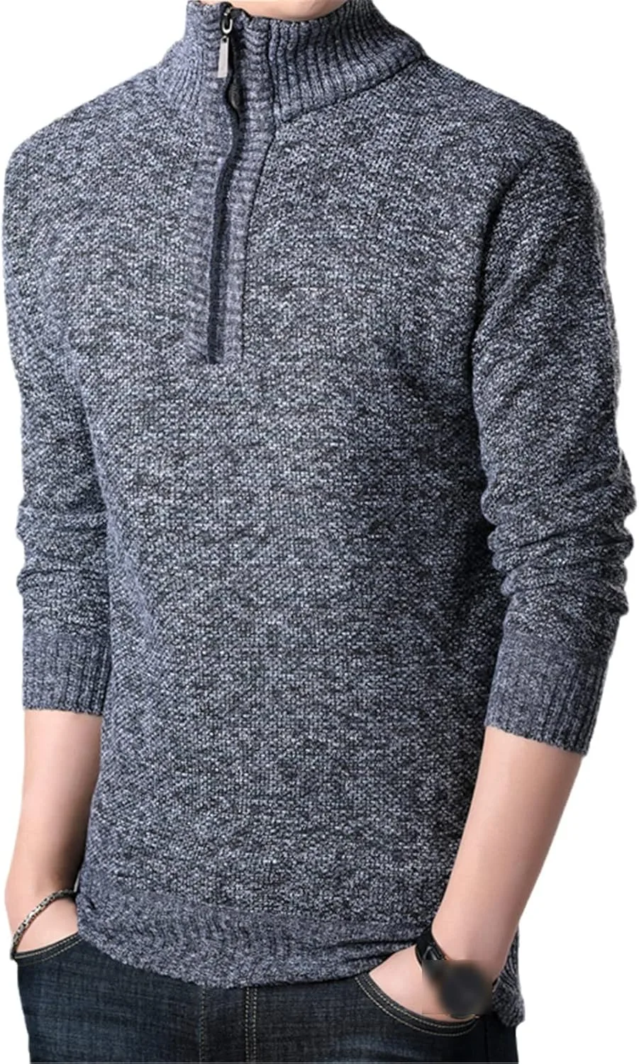 

Мужской водолазный свитер Kelsiop, однотонный, Slim Fit, полузастежка