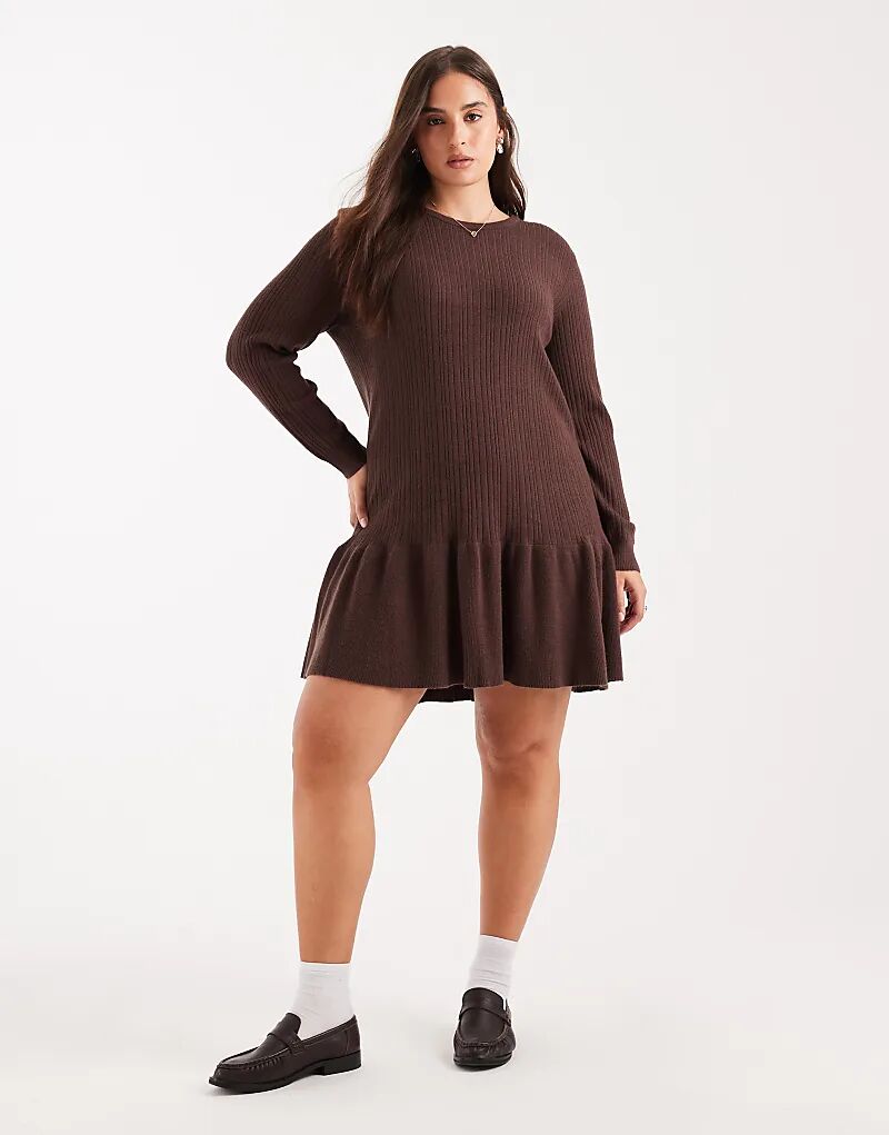 

Мини-платье ONLY Curve с заниженной талией шоколадно-коричневого цвета