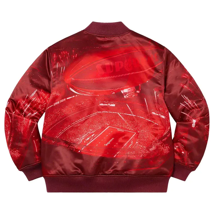 Куртка Supreme x Mitchell & Ness Stadium Satin Varsity Jacket 'Red' — фото 2