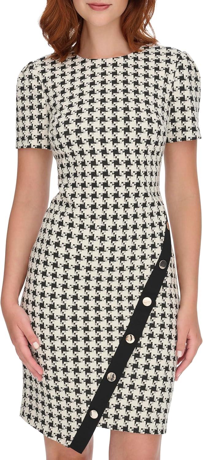 

Женское платье-футляр с короткими рукавами и асимметричным подолом от Tommy Hilfiger, Black/Pearl