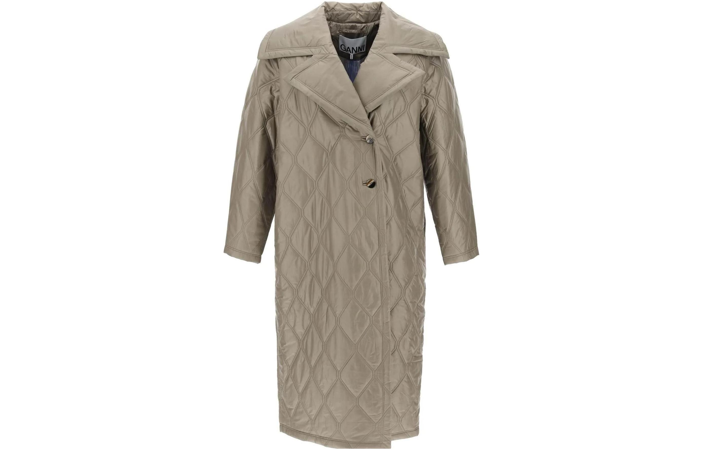 

GANNI Укороченное стеганое пальто, Khaki