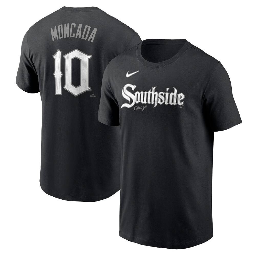 

Мужская футболка Nike Yoan Moncada Black Chicago White Sox City Connect Fuse с именем и номером, цвет Sox Black