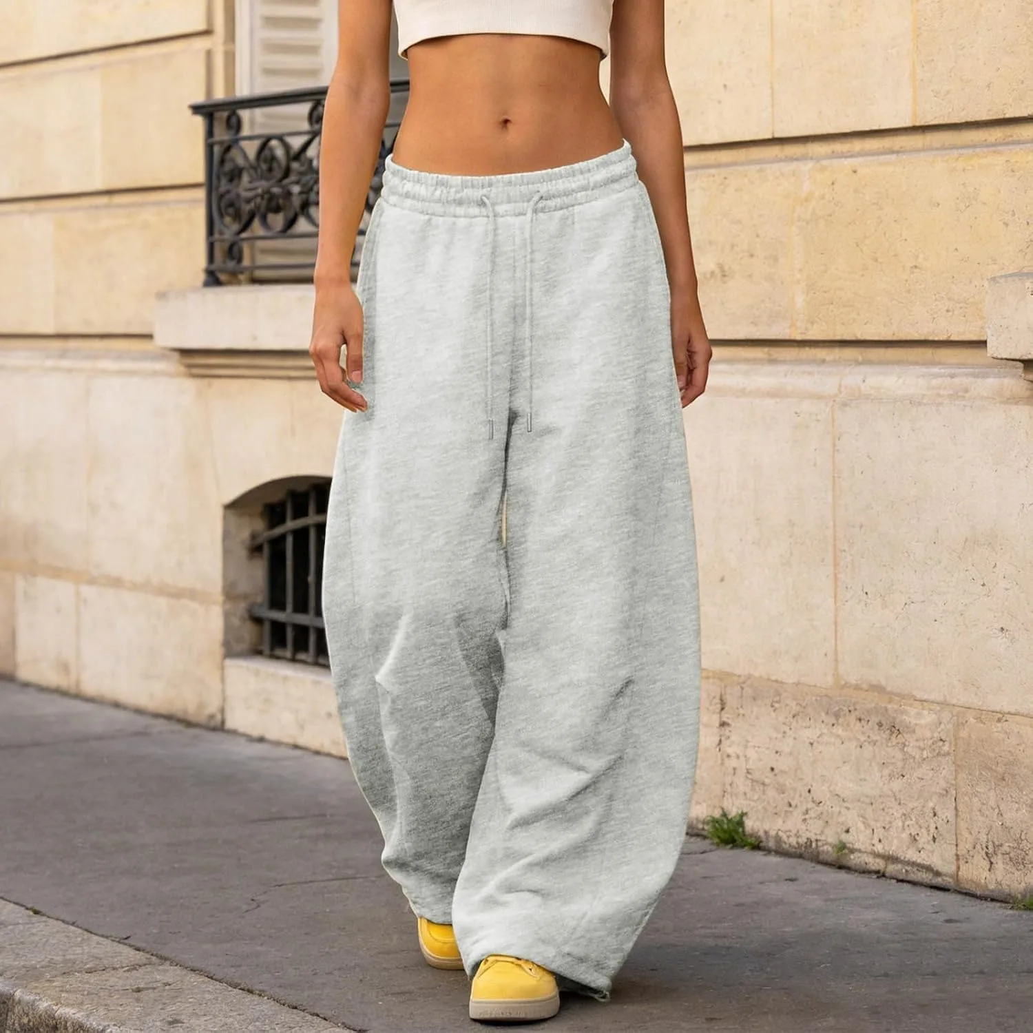 Брюки-бананы женские 2026 Casual Baggy Y2K на кулиске с эластичной талией, широкие, домашние, удобные, с карманами Generic, серый — фото 2