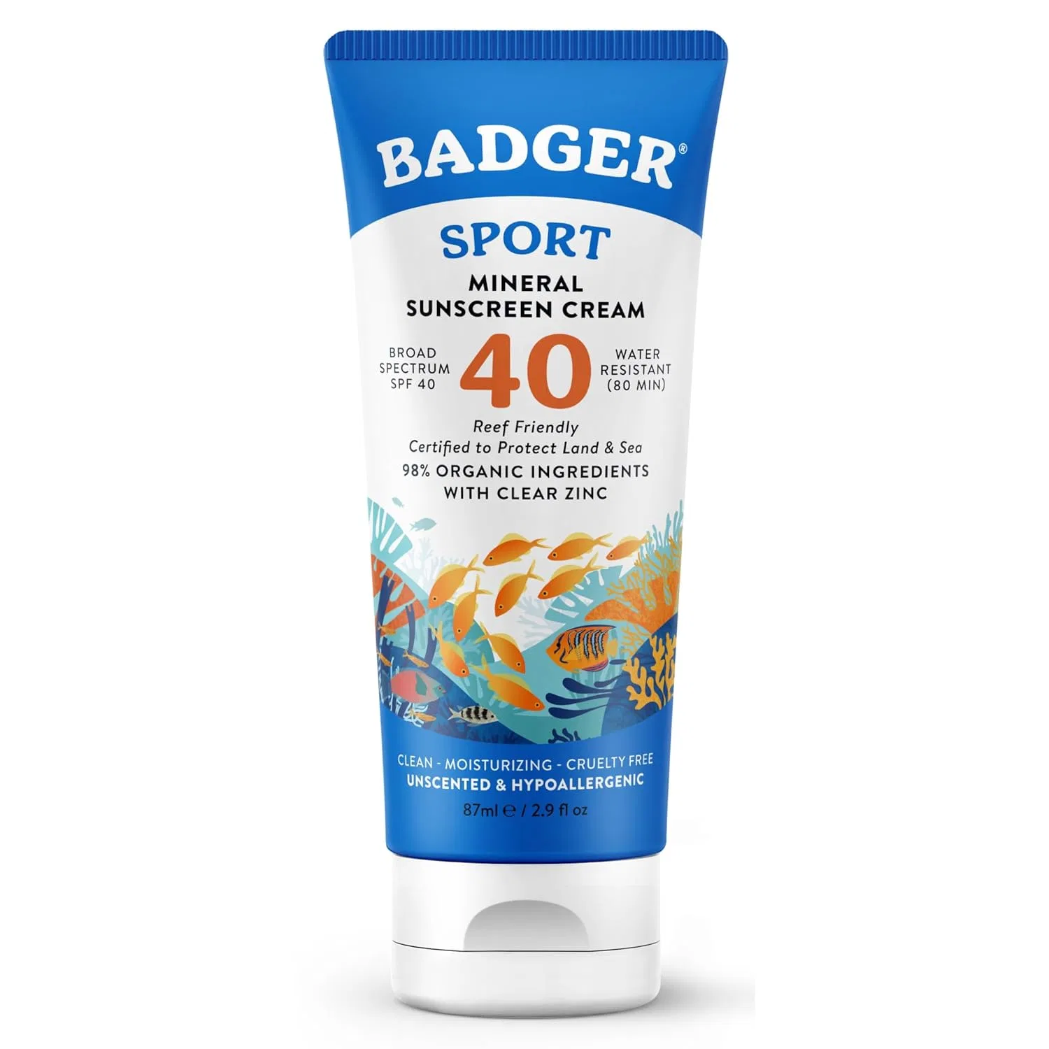 Минеральный солнцезащитный крем для спорта SPF 40 от Badger Company, 87 мл Badger