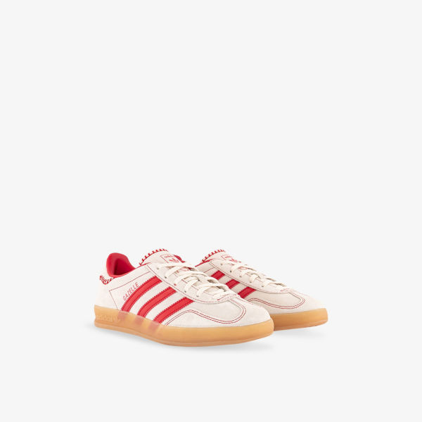 Кроссовки кожаные Adidas Gazelle Indoor, кремовый / красный — фото 3