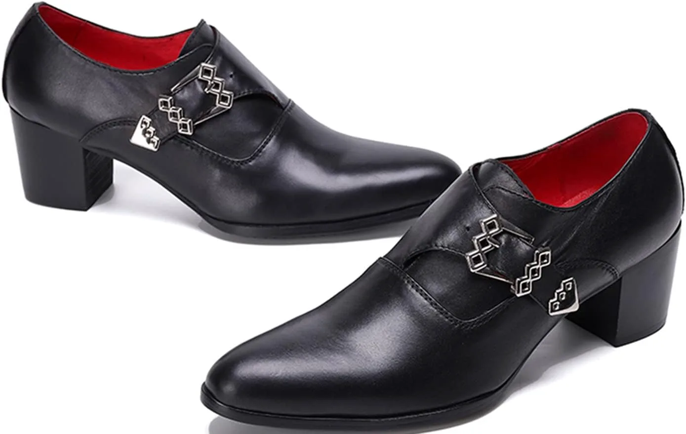 

Мужские лоферы Santimon, повседневные туфли без шнуровки с пряжкой, из натуральной кожи, модные вечериночные туфли, туфли на бал, для певцов, диско-мокасины, бар, ковбойские туфли с каблуком для мужчин, черный