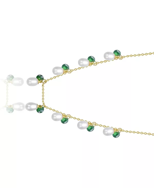 

Ожерелье с подвеской, покрытое 14-каратным золотом, перламутром и зелеными кубическими цирконами Rachel Glauber, green