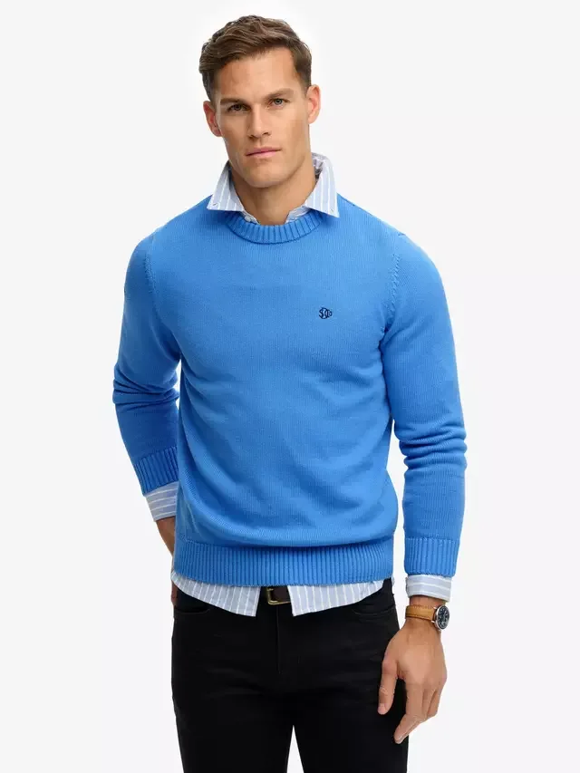 Свитер из чистого хлопка с круглым вырезом в стиле преппи Superdry, Deep Blue Wave