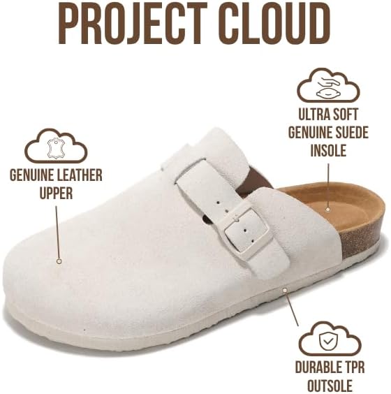 Мужские сабо Project Cloud - 100 натуральная кожа полного слоя, сабо с мемори-пеной для мужчин, поддержка свода стопы, пробковая стелька, противоскользящая подошва (Brooklyn), светло-серый — фото 2