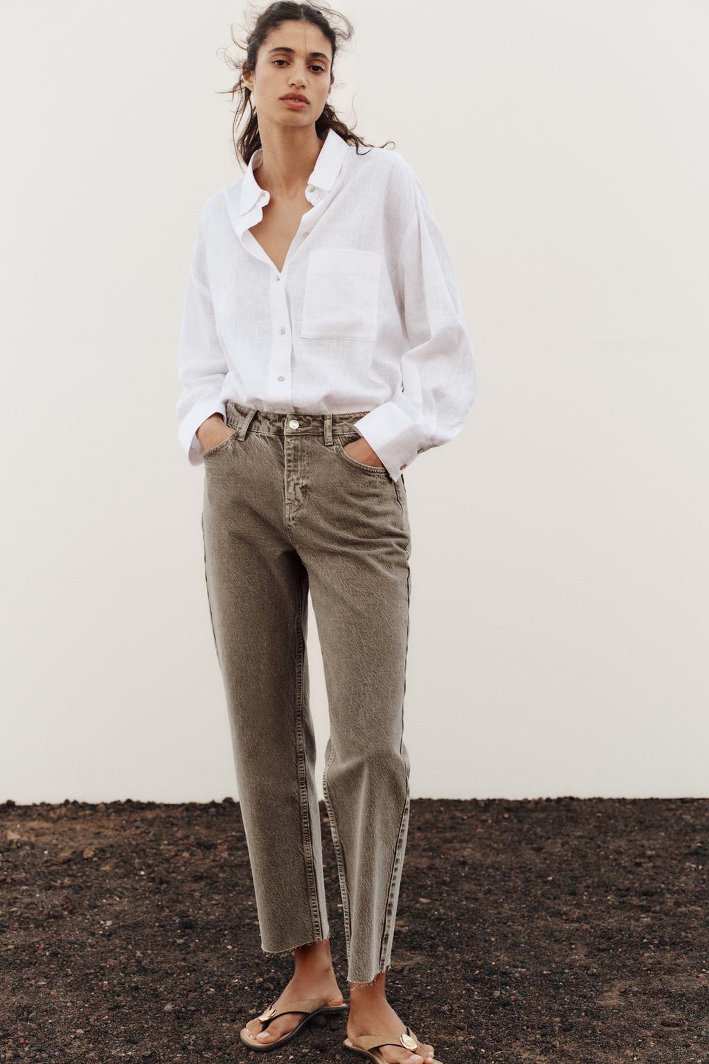 

Прямые джинсы z1975 с высокой талией и длиной до щиколоток ZARA, цвет Brown marl