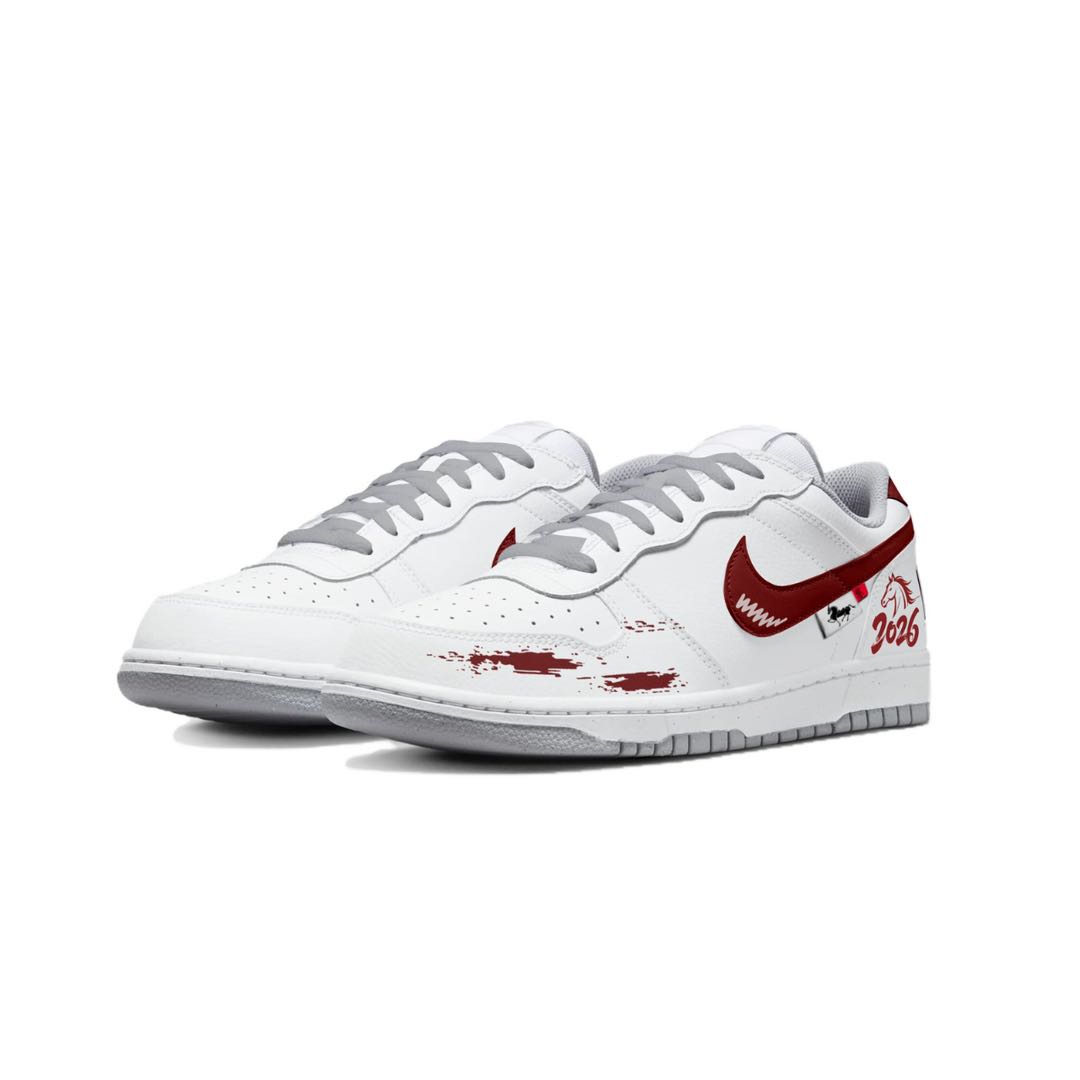 Nike Мужские износостойкие дышащие низкие скейтбордные кроссовки Big Instant Blessing, белый с красными элементами — фото 4