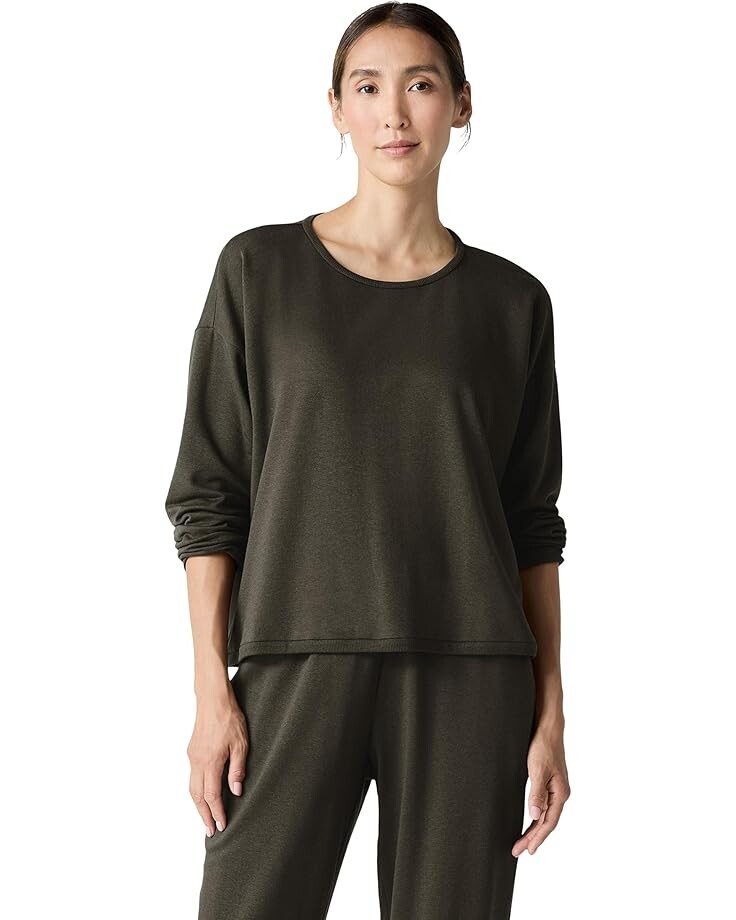 

Топ Eileen Fisher Round Neck Cropped Box Top, цвет Wren