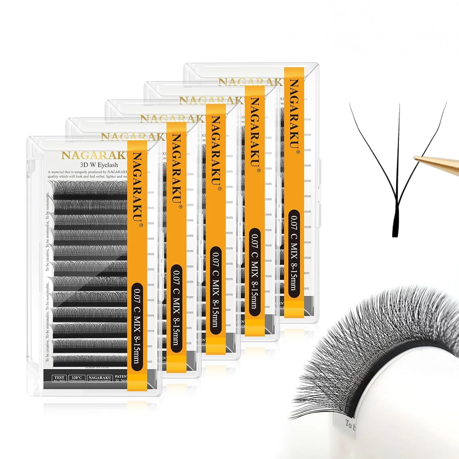 Набор накладных ресниц «3D W Eyelashes» от NAGARAKU Nagaraku, 0.07 C (Total 5 Trays) 8-12 Mm Mix