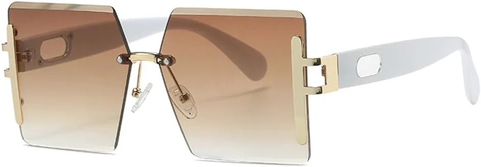 

Большие солнцезащитные очки без оправы для женщин и мужчин. Модные солнцезащитные очки в винтажном стиле, розовые, с защитой от УФ-излучения UV400 MTZJH, White Tea