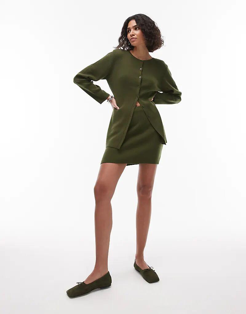 

Компактная трикотажная мини-юбка Topshop цвета оливы