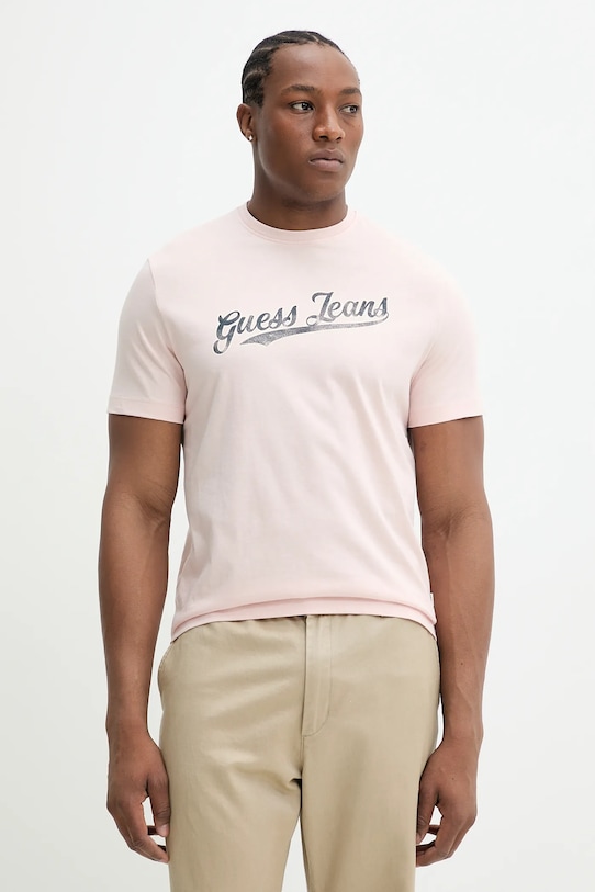 

Хлопковая футболка Guess Jeans, розовый