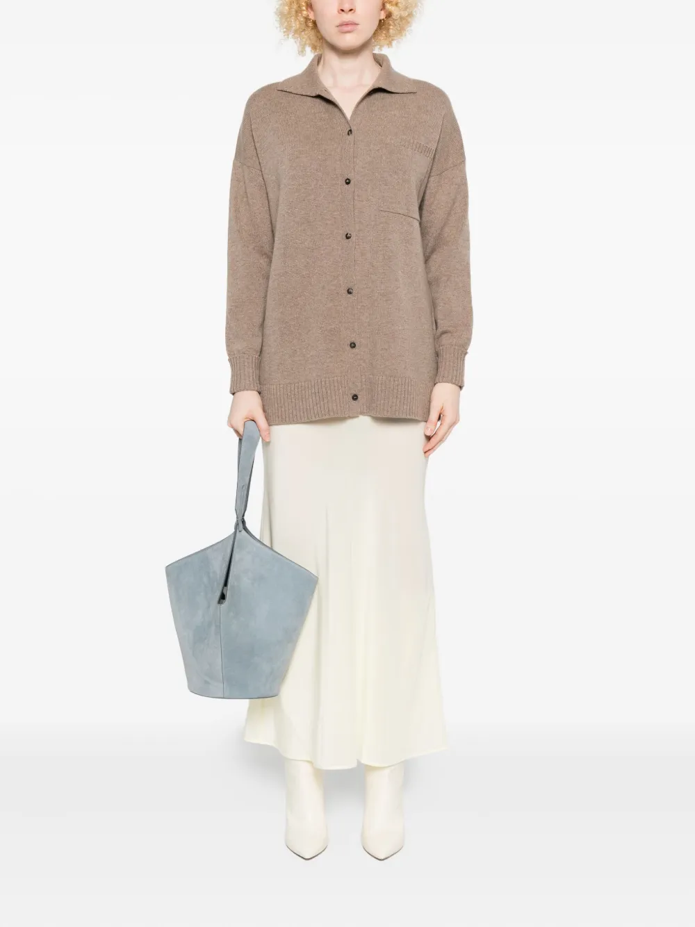 Кардиган на пуговицах с нагрудным карманом MAX MARA, коричневый — фото 2